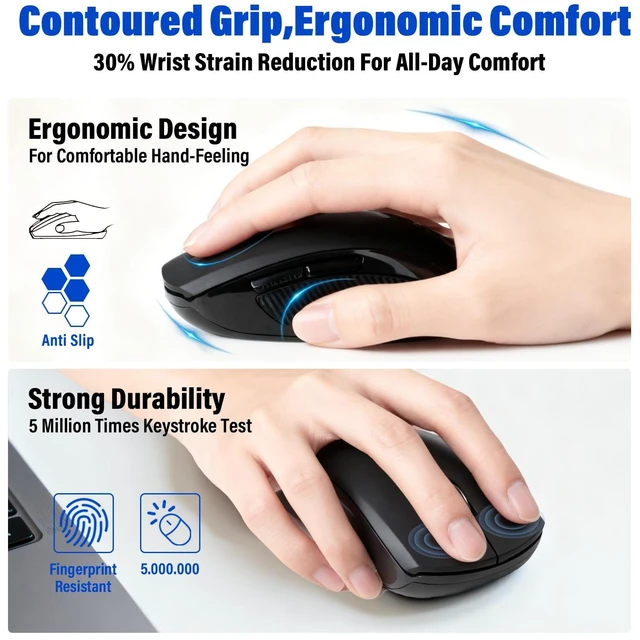 Alt view image 6 of 7 - Portable Wireless Bluetooth Laptop Mouse for Travel,Lightweight DPI 4000,Dual-Mode 2.4GHz/BT3/BT5,Smart Power-Saving Mode,Ideal for Home/Office/Laptop/Computer/MacBook Mini Air Pro