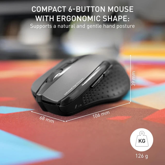 Alt view image 3 of 7 - MW 3000 Wireless Computer Mouse for Work or Home. Nano USB Receiver Easily Stays in Laptop or Chromebook. Ergonomic Designed for Right Handed. 6 Buttons Black
