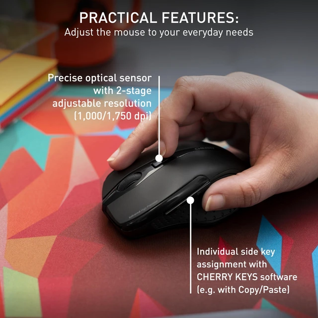 Alt view image 7 of 7 - MW 3000 Wireless Computer Mouse for Work or Home. Nano USB Receiver Easily Stays in Laptop or Chromebook. Ergonomic Designed for Right Handed. 6 Buttons Black