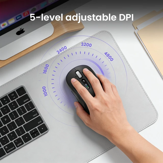 Alt view image 2 of 7 - Wireless Bluetooth Multi-Device mouse with 7 Programmable Buttons(Mac/Windows), 4-way Navigation Scroll, 5 level DPI, Side Scroll, Quiet Click Mice for Computer, Laptop, PC, iPad, Tablet, MacBook.