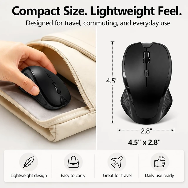 Alt view image 4 of 7 - Wireless Bluetooth Mouse for MacBook & iPad, Rechargeable, Black | Bluetooth 5.2/3.0 + 2.4G USB-C/USB-A, Silent Rechargeable Mice For Home Office, Study, Laptop, PC, Work, Travel, Students