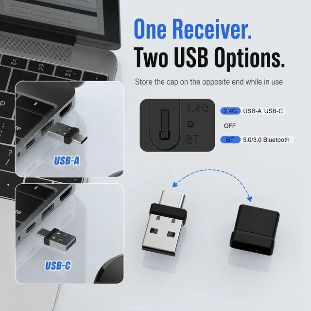 Alt view image 3 of 7 - Wireless Bluetooth Mouse for MacBook & iPad, Rechargeable, Black | Bluetooth 5.2/3.0 + 2.4G USB-C/USB-A, Silent Rechargeable Mice For Home Office, Study, Laptop, PC, Work, Travel, Students