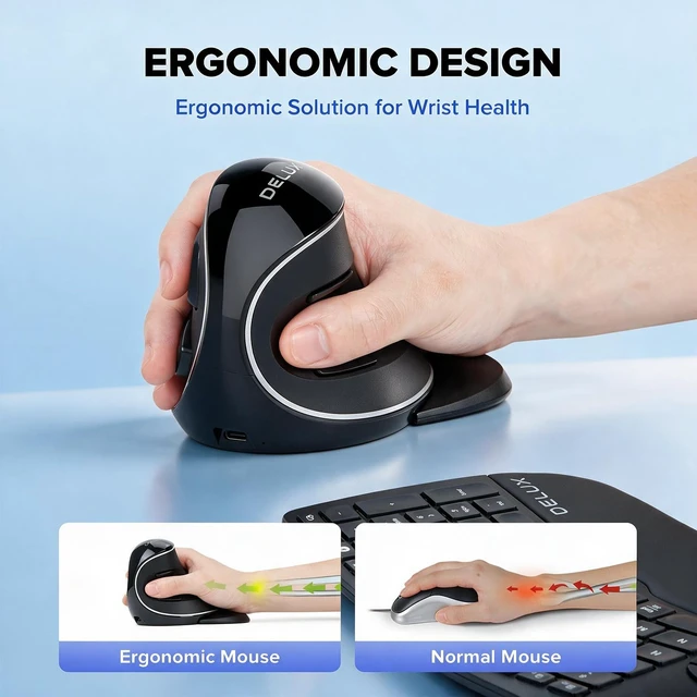 Alt view image 3 of 7 - Wireless Ergonomic Vertical Mouse,Ergo Mouse for Large Hands (M618PD) | Slient Click, Removable Wrist Rest, Up to 4000 DPI, 6 Buttons,2.4G Dual Mode, Compatible with Laptop/PC (Black)