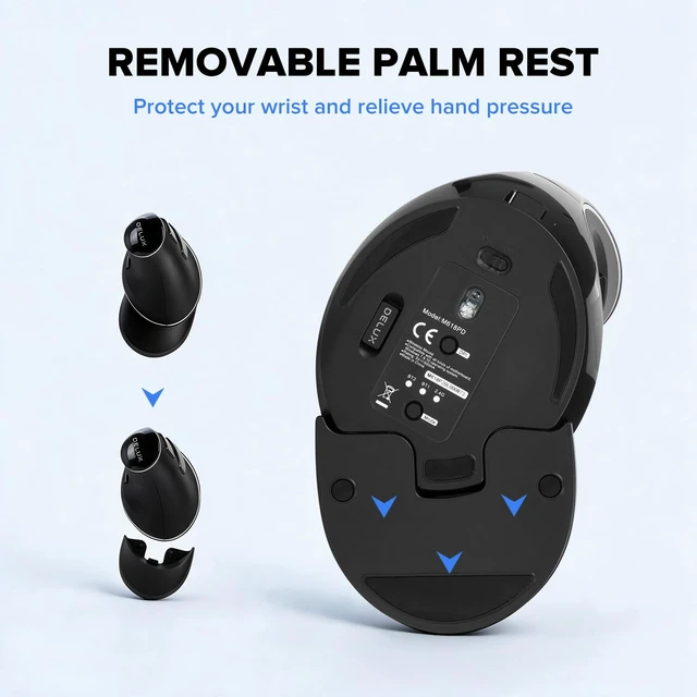 Alt view image 7 of 7 - Wireless Ergonomic Vertical Mouse,Ergo Mouse for Large Hands (M618PD) | Slient Click, Removable Wrist Rest, Up to 4000 DPI, 6 Buttons,2.4G Dual Mode, Compatible with Laptop/PC (Black)