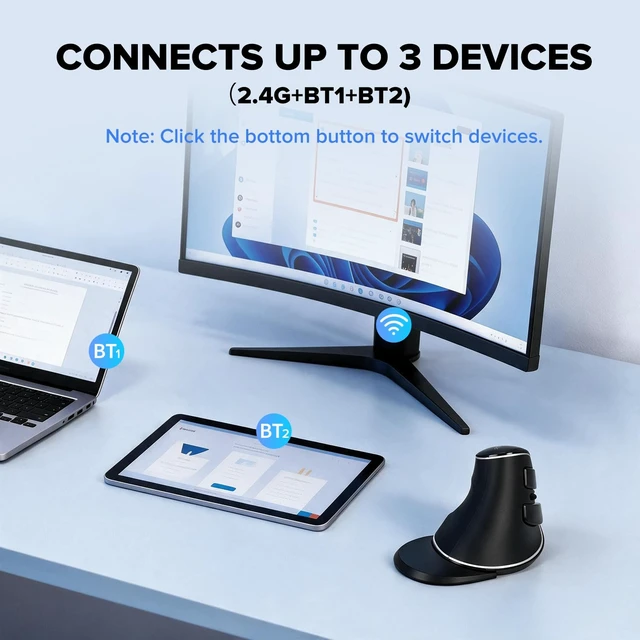 Alt view image 6 of 7 - Wireless Ergonomic Vertical Mouse,Ergo Mouse for Large Hands (M618PD) | Slient Click, Removable Wrist Rest, Up to 4000 DPI, 6 Buttons,2.4G Dual Mode, Compatible with Laptop/PC (Black)