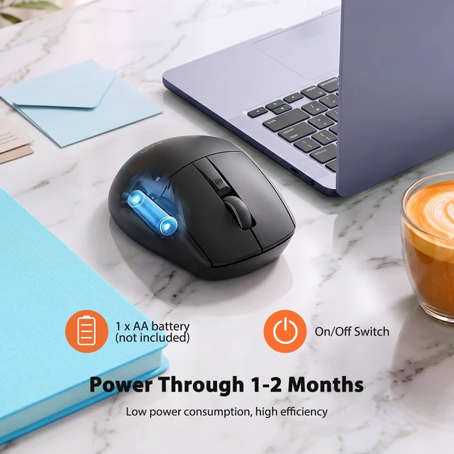 Alt view image 5 of 7 - Wireless Mouse with 5 Side Buttons, Dual Mode Silent, Black | Contoured wireless mouse with palm support, 5 side buttons, Bluetooth & 2.4G, silent clicks, 8002400 DPI