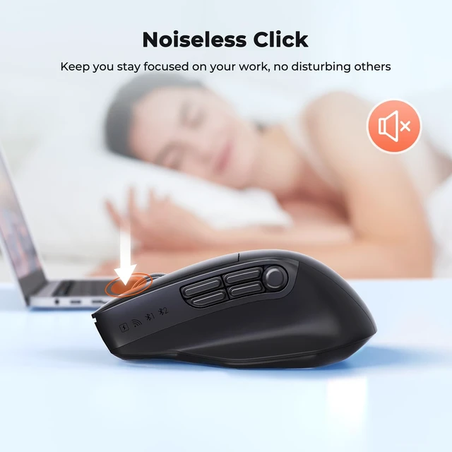 Alt view image 6 of 7 - Wireless Mouse with 5 Side Buttons, Dual Mode Silent, Black | Contoured wireless mouse with palm support, 5 side buttons, Bluetooth & 2.4G, silent clicks, 8002400 DPI