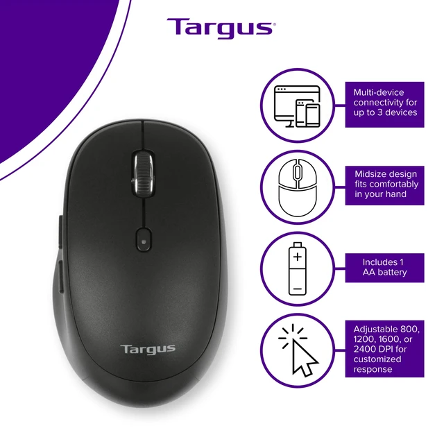 Alt view image 3 of 5 - Midsize Comfort Multi-Device Bluetooth Mouse - Compatible with Chrome OS, Windows, and macOS (AMB582GL)