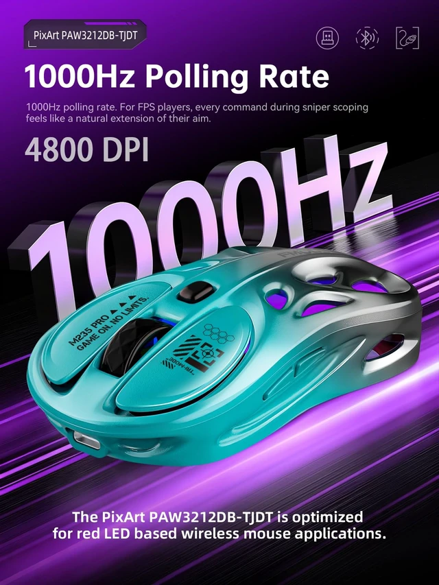 Alt view image 5 of 6 - Wireless Mouse Gaming, Tri-Mode 2.4G Bluetooth Wired, Turquoise-Gray | Stylish Hollow RGB | Charge While Using | Custom Macro Programming | Efficient Office | 4800 DPI | Mac iPad Laptop | 65g