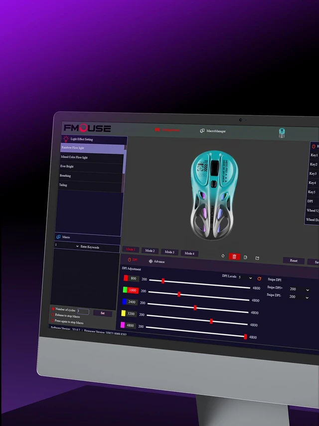 Alt view image 6 of 6 - Wireless Mouse Gaming, Tri-Mode 2.4G Bluetooth Wired, Turquoise-Gray | Stylish Hollow RGB | Charge While Using | Custom Macro Programming | Efficient Office | 4800 DPI | Mac iPad Laptop | 65g