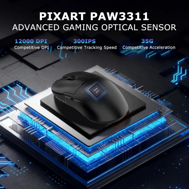 Alt view image 5 of 7 - AJ159P MC Wireless Gaming Mouse, 12000 DPI, Tri-Mode 2.4G/Bluetooth/Wired, Magnetic RGB Charging Dock, 56g Ultra-Light, Programmable 6 Buttons - Perfect for Gaming, Work & Travel (Black)