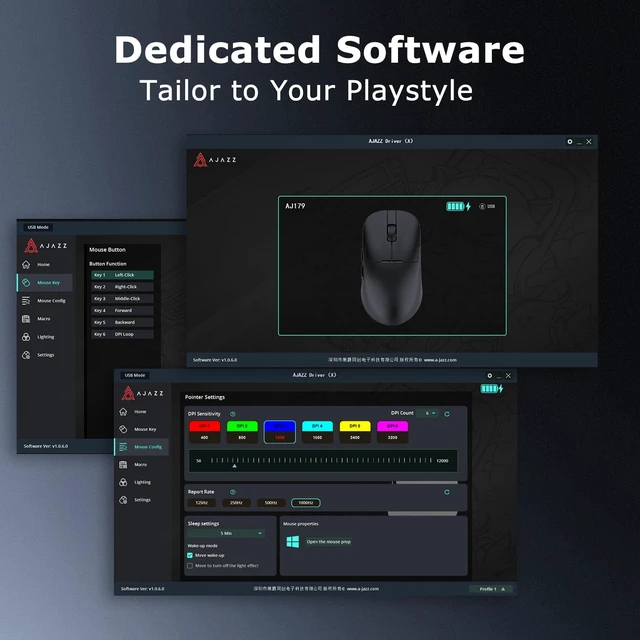 Alt view image 7 of 7 - AJ159P MC Wireless Gaming Mouse, 12000 DPI, Tri-Mode 2.4G/Bluetooth/Wired, Magnetic RGB Charging Dock, 56g Ultra-Light, Programmable 6 Buttons - Perfect for Gaming, Work & Travel (Black)