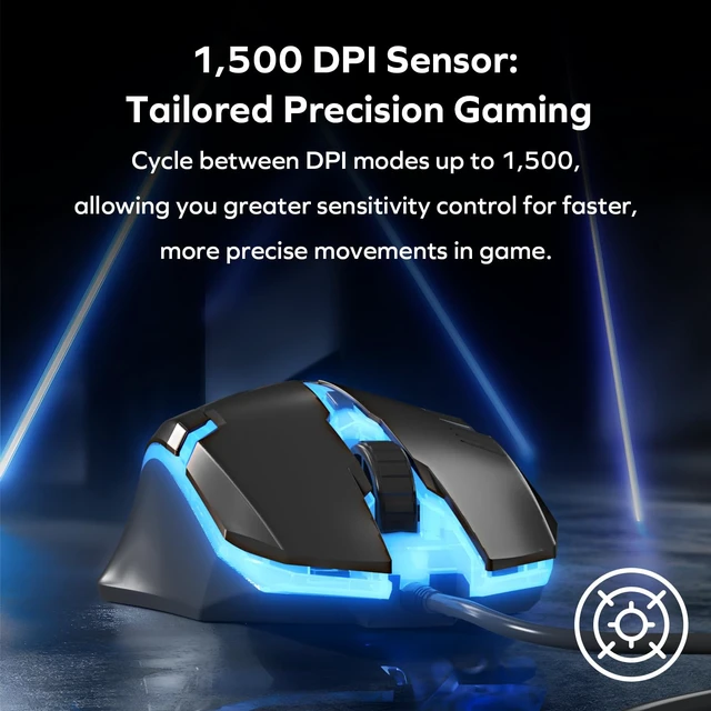 Alt view image 2 of 7 - Wired Gaming Mouse, Ergonomic RGB LED USB Mouse for PC/Mac/Laptop, 1500 DPI | Optical Sensor, Ambidextrous, 6-Ft Tangle-Free Cable, Plug & Play, Low-Latency, Compatible With Linux, Xbox, PS4/PS5