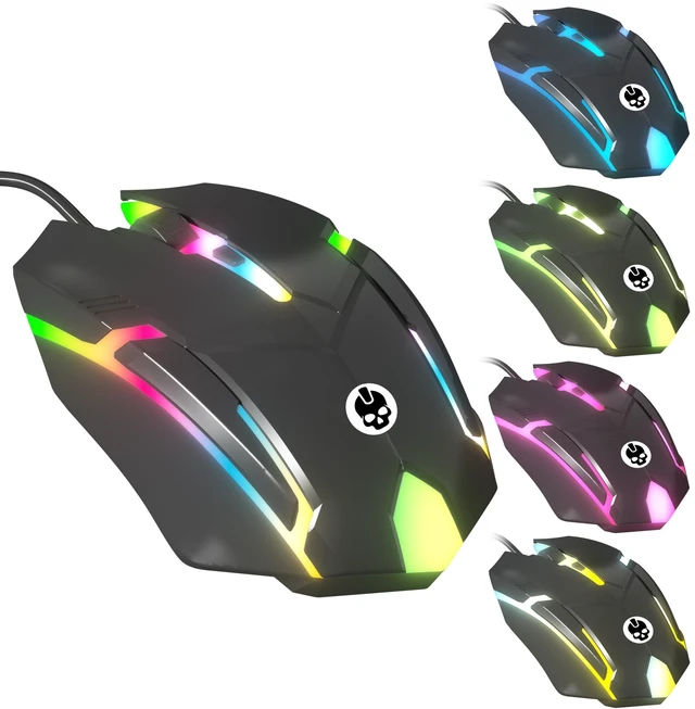 Main image of Wired Gaming Mouse, Ergonomic RGB LED USB Mouse for PC/Mac/Laptop, 1500 DPI | Optical Sensor, Ambidextrous, 6-Ft Tangle-Free Cable, Plug & Play, Low-Latency, Compatible With Linux, Xbox, PS4/PS5