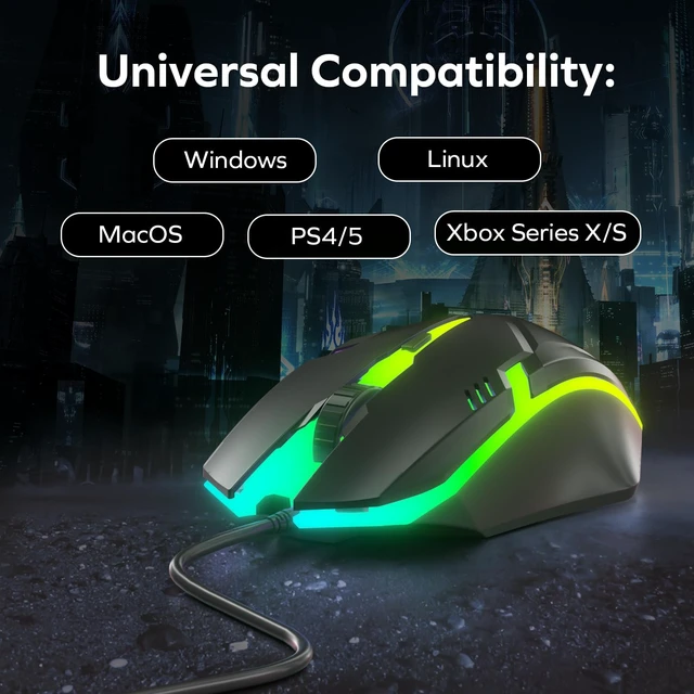 Alt view image 4 of 7 - Wired Gaming Mouse, Ergonomic RGB LED USB Mouse for PC/Mac/Laptop, 1500 DPI | Optical Sensor, Ambidextrous, 6-Ft Tangle-Free Cable, Plug & Play, Low-Latency, Compatible With Linux, Xbox, PS4/PS5