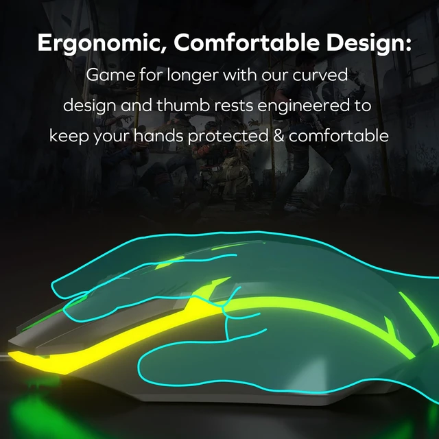 Alt view image 5 of 7 - Wired Gaming Mouse, Ergonomic RGB LED USB Mouse for PC/Mac/Laptop, 1500 DPI | Optical Sensor, Ambidextrous, 6-Ft Tangle-Free Cable, Plug & Play, Low-Latency, Compatible With Linux, Xbox, PS4/PS5