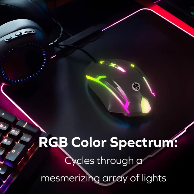 Alt view image 6 of 7 - Wired Gaming Mouse, Ergonomic RGB LED USB Mouse for PC/Mac/Laptop, 1500 DPI | Optical Sensor, Ambidextrous, 6-Ft Tangle-Free Cable, Plug & Play, Low-Latency, Compatible With Linux, Xbox, PS4/PS5