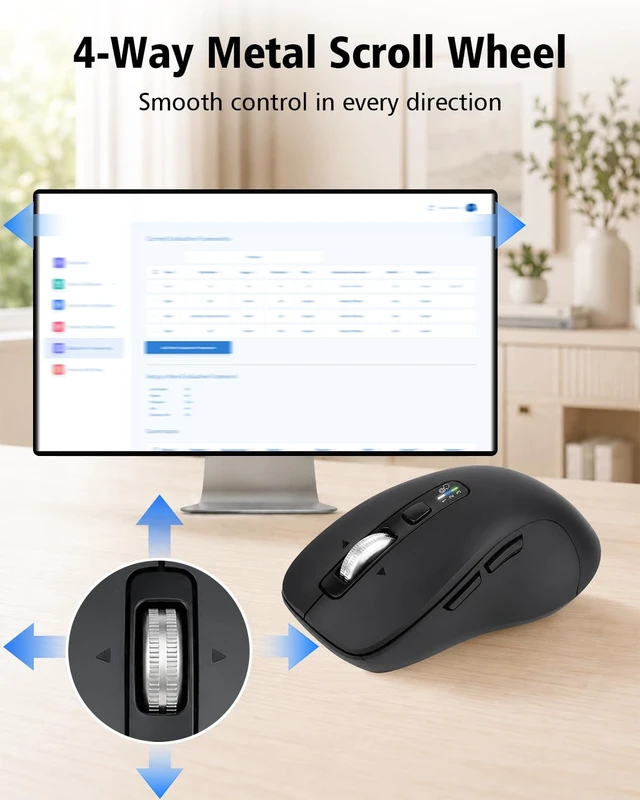 Alt view image 3 of 7 - L360S Wireless Bluetooth Mouse for Small Hands, Multi-Device | Ergonomic Mouse with 5 Programmable Buttons, 4-Way Metal Scroll Wheel, 4800 DPI, Silent Click, for Laptop, PC, Mac