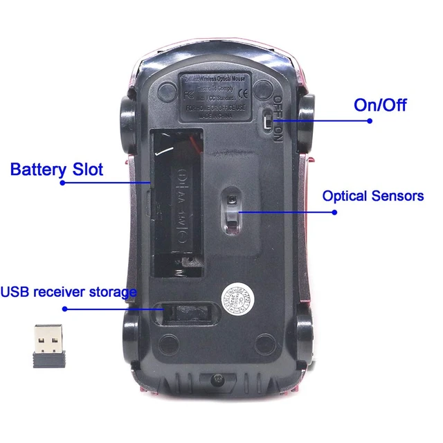 Alt view image 4 of 4 - Wireless Mouse Sports Car Mouse USB Computer Mice Optical 2.4GHz with Headlight 1600DPI for PC Laptop MAC (Blue)