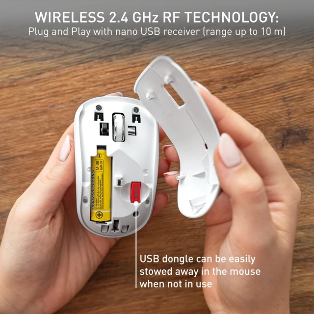 Alt view image 3 of 7 - MW 2200 Compact Laptop Mouse with Nano USB Receiver and Carrying Pouch (White)