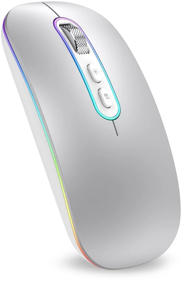 Main image of Rechargeable Wireless Mouse, Dual Mode Mouse-Silver | 2.4G & BT Slim Mouse for MacBook,Silent Click, 1600 DPI for Office Travel Mac Air Pro/PC/Laptop/Computer