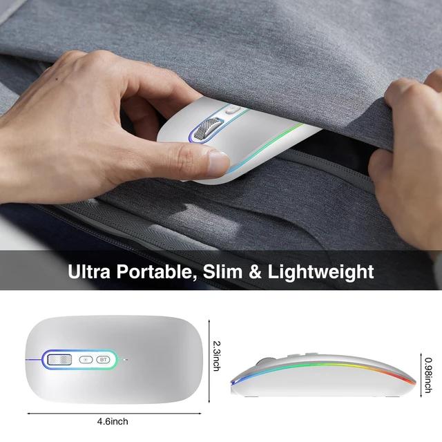 Alt view image 7 of 7 - Rechargeable Wireless Mouse, Dual Mode Mouse-Silver | 2.4G & BT Slim Mouse for MacBook,Silent Click, 1600 DPI for Office Travel Mac Air Pro/PC/Laptop/Computer