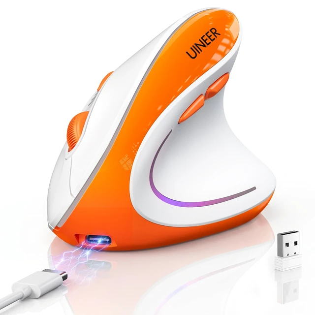 Main image of Ergonomic Vertical Mouse, Tri-Mode Wireless, Rechargeable, 4 DPI | Bluetooth 5.0/4.0 and 2.4GHz USB Receiver, 3-Device Switching and LED Light for Laptop, MacBook, iPad and PC