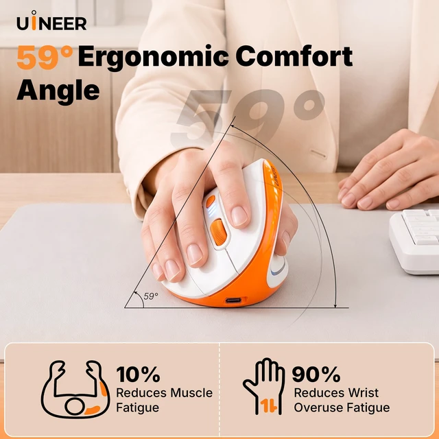 Alt view image 4 of 7 - Ergonomic Vertical Mouse, Tri-Mode Wireless, Rechargeable, 4 DPI | Bluetooth 5.0/4.0 and 2.4GHz USB Receiver, 3-Device Switching and LED Light for Laptop, MacBook, iPad and PC