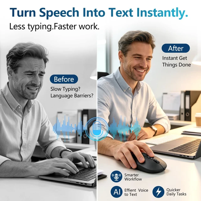 Alt view image 6 of 7 - Ai Mouse with Voice Typing & ChatGPT Smart Mouse TriMode(W30Black) | Wireless Bluetooth Mouse 200+Language Real-time Translation Ergonomic Silent Office Ai Mouse for Computer,PC,Laptop,2026