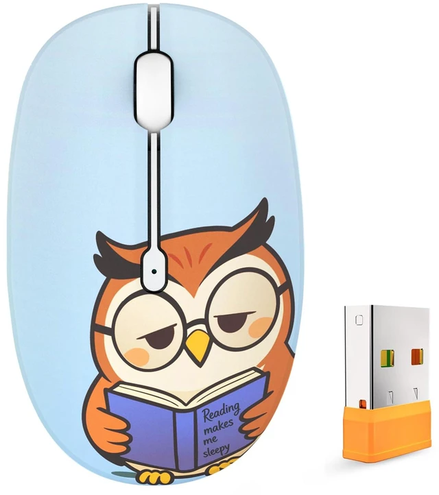 Main image of Cute Cartoon Silent Wireless Mouse, Dual Mode Bluetooth & USB 2.4G | Sleepy Book Owl, Ideal for Kids Students Back to School | AA Battery Powered | Compatible with Laptop Mac iPad Tablet >