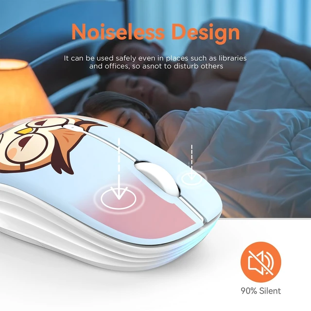 Alt view image 3 of 7 - Cute Cartoon Silent Wireless Mouse, Dual Mode Bluetooth & USB 2.4G | Sleepy Book Owl, Ideal for Kids Students Back to School | AA Battery Powered | Compatible with Laptop Mac iPad Tablet >