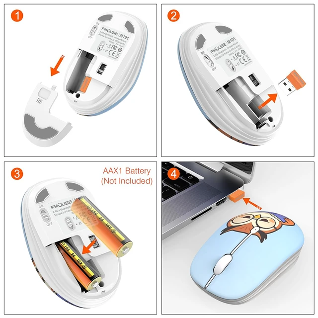 Alt view image 4 of 7 - Cute Cartoon Silent Wireless Mouse, Dual Mode Bluetooth & USB 2.4G | Sleepy Book Owl, Ideal for Kids Students Back to School | AA Battery Powered | Compatible with Laptop Mac iPad Tablet >