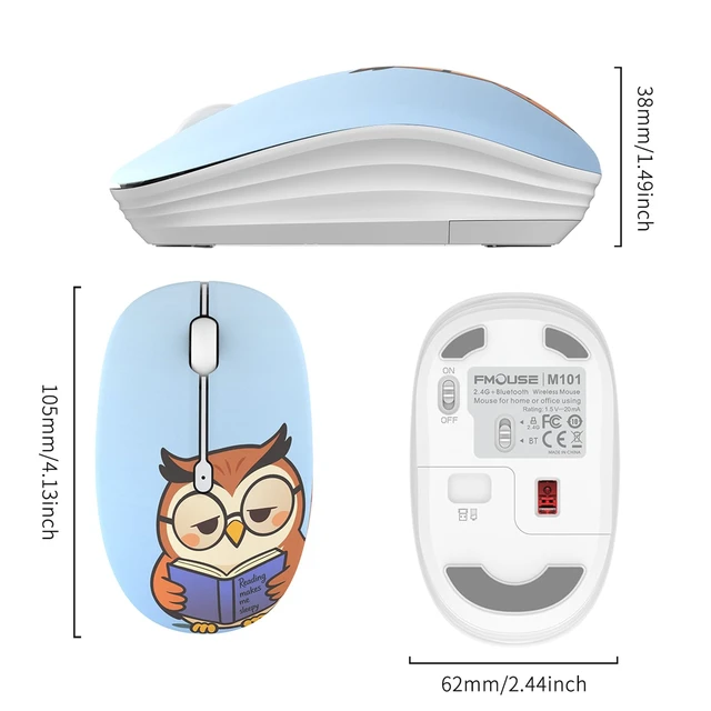 Alt view image 7 of 7 - Cute Cartoon Silent Wireless Mouse, Dual Mode Bluetooth & USB 2.4G | Sleepy Book Owl, Ideal for Kids Students Back to School | AA Battery Powered | Compatible with Laptop Mac iPad Tablet >