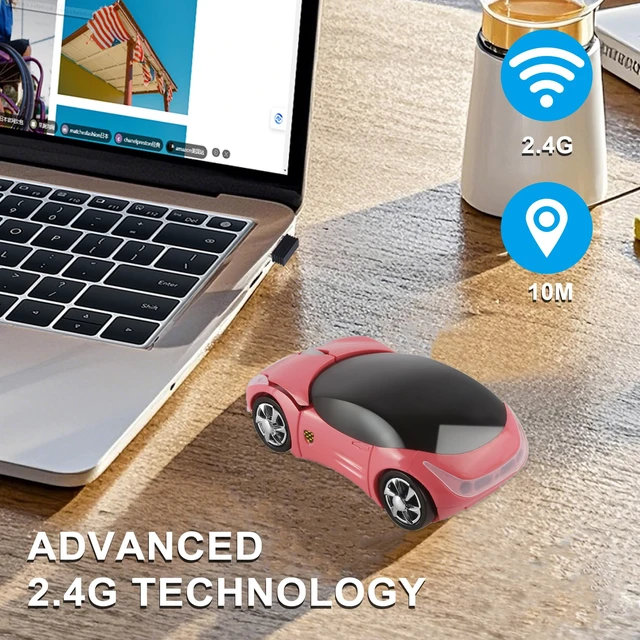 Alt view image 2 of 7 - Wireless Car Mouse Small Cool Sports Car Shaped Computer Mice with USB Receiver 3 Buttons 1600DPI Portable Mini Optical Cordless Mouse for Laptop PC Computer Desktop Travel Home School Gift (Pink)
