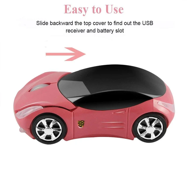 Alt view image 5 of 7 - Wireless Car Mouse Small Cool Sports Car Shaped Computer Mice with USB Receiver 3 Buttons 1600DPI Portable Mini Optical Cordless Mouse for Laptop PC Computer Desktop Travel Home School Gift (Pink)