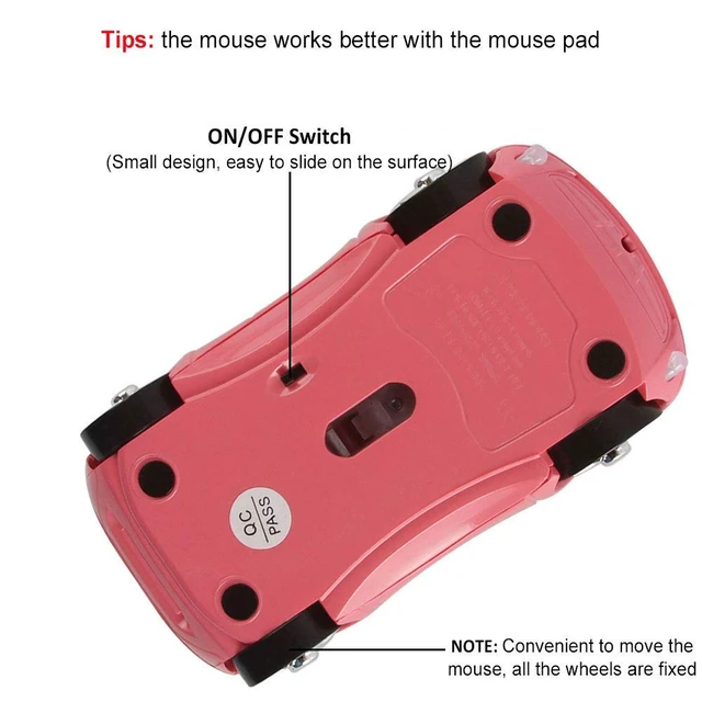 Alt view image 7 of 7 - Wireless Car Mouse Small Cool Sports Car Shaped Computer Mice with USB Receiver 3 Buttons 1600DPI Portable Mini Optical Cordless Mouse for Laptop PC Computer Desktop Travel Home School Gift (Pink)