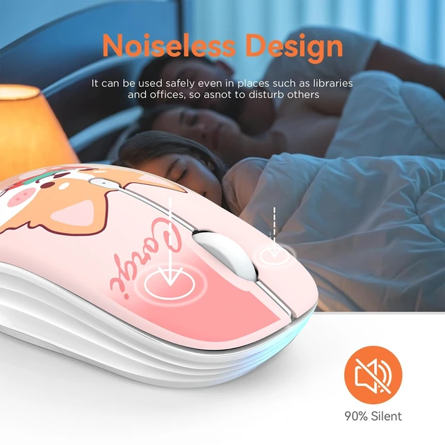 Alt view image 3 of 7 - Cute Cartoon Silent Wireless Mouse, Dual Mode Bluetooth & USB 2.4G | Strawberry Corgi, Ideal for Kids Girls Students Back to School | AA Battery Powered | Compatible with Laptop Mac iPad Tablet