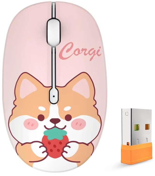 Main image of Cute Cartoon Silent Wireless Mouse, Dual Mode Bluetooth & USB 2.4G | Strawberry Corgi, Ideal for Kids Girls Students Back to School | AA Battery Powered | Compatible with Laptop Mac iPad Tablet