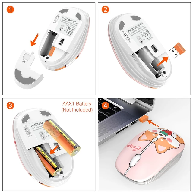 Alt view image 4 of 7 - Cute Cartoon Silent Wireless Mouse, Dual Mode Bluetooth & USB 2.4G | Strawberry Corgi, Ideal for Kids Girls Students Back to School | AA Battery Powered | Compatible with Laptop Mac iPad Tablet