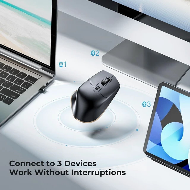 Alt view image 2 of 7 - Wireless Mouse, Dual-Mode (BT 5.1&2.4G) Bluetooth Mouse for Laptop | 3-Device Bluetooth & 2.4G Switching, Silent Click, Ergonomic, 5-Level DPI, USB-C Rechargeable for MacBook, Laptop, PC, Tablet