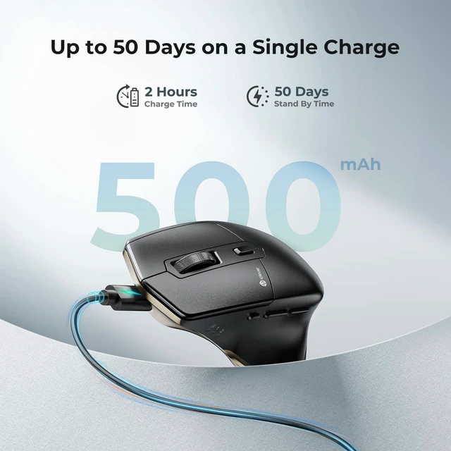 Alt view image 6 of 7 - Wireless Mouse, Dual-Mode (BT 5.1&2.4G) Bluetooth Mouse for Laptop | 3-Device Bluetooth & 2.4G Switching, Silent Click, Ergonomic, 5-Level DPI, USB-C Rechargeable for MacBook, Laptop, PC, Tablet