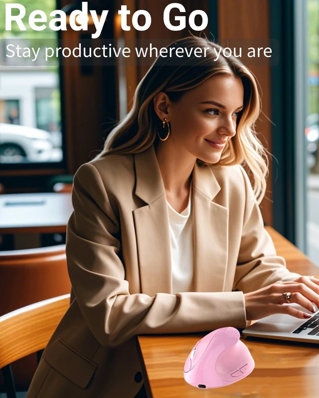 Alt view image 2 of 6 - Wireless Mouse Pink Ergonomic Bluetooth & USB Dual Mode Mice,Rechargeable Vertical Silent Multi Device Ergo Carpal Tunnel Mice for Mac/PC/Laptop/Computer/Tablet/iPad/MacBook Air/Pro Women Mother Gift