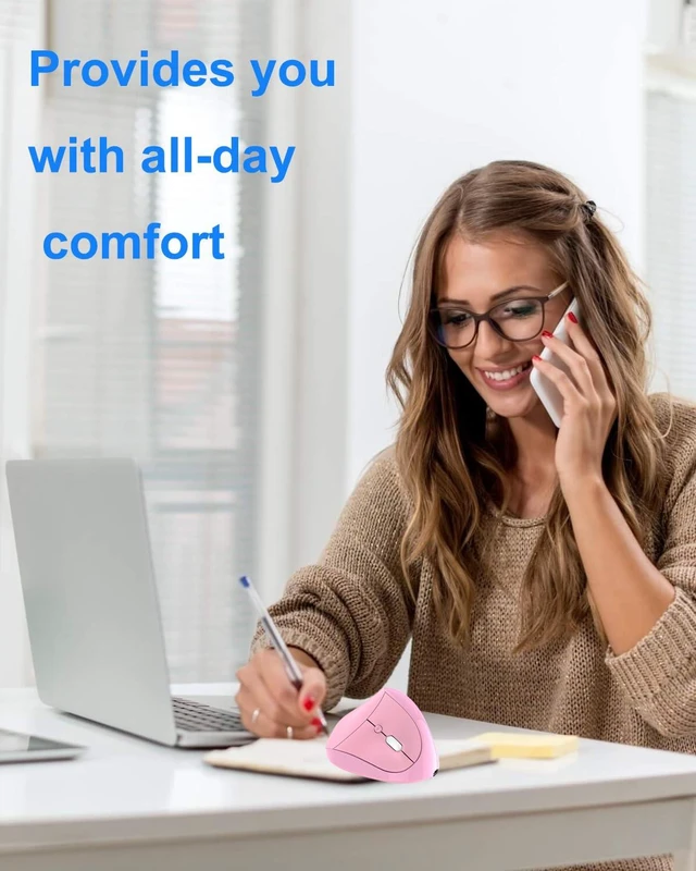 Alt view image 3 of 6 - Wireless Mouse Pink Ergonomic Bluetooth & USB Dual Mode Mice,Rechargeable Vertical Silent Multi Device Ergo Carpal Tunnel Mice for Mac/PC/Laptop/Computer/Tablet/iPad/MacBook Air/Pro Women Mother Gift