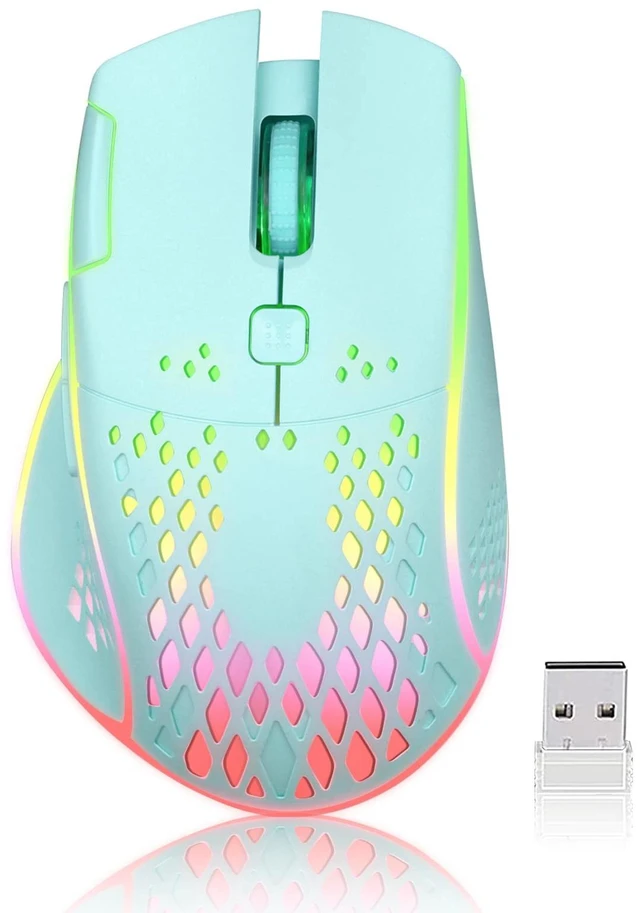 Main image of Wireless Gaming Mouse, C30 Silent Click Wireless Rechargeable Gaming Mouse with Double-Click Key and Colorful LED Lights, 3 Level Adjustable DPI for Gaming and Working (Blue)