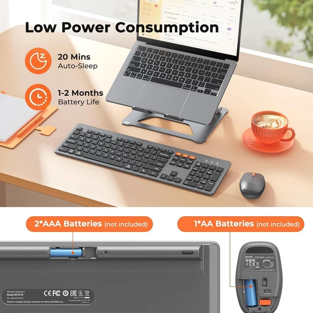 Alt view image 4 of 7 - Wireless Bluetooth Keyboard Mouse Combo with Quiet Low-Profile | Full-size keyboard with slim silent keys and 4 adjustable DPI mouse, compatible with Windows, MacBook, Mac, PC and laptop