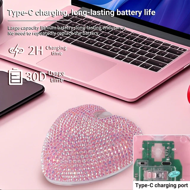 Alt view image 6 of 6 - Stylish Heart-Shaped Wireless Bluetooth Mouse Rechargeable, Silent, RGB Light and Perfect for Laptop & PC