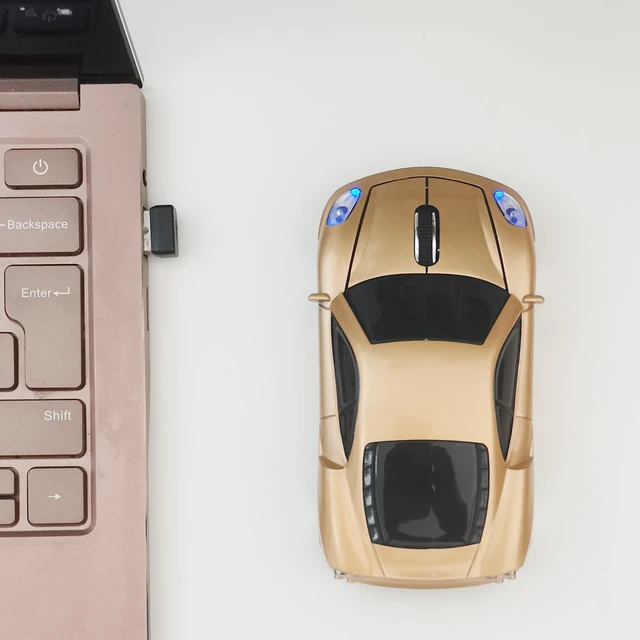 Alt view image 4 of 7 - Wireless Car Mouse, Sport Car Shaped Mouse Mice for Computer, Laptop, PC, Mac with LED Light (Gold)