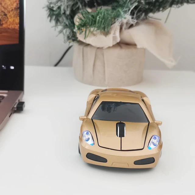 Alt view image 5 of 7 - Wireless Car Mouse, Sport Car Shaped Mouse Mice for Computer, Laptop, PC, Mac with LED Light (Gold)