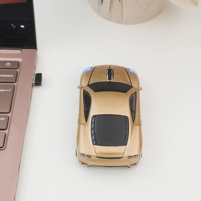 Alt view image 6 of 7 - Wireless Car Mouse, Sport Car Shaped Mouse Mice for Computer, Laptop, PC, Mac with LED Light (Gold)