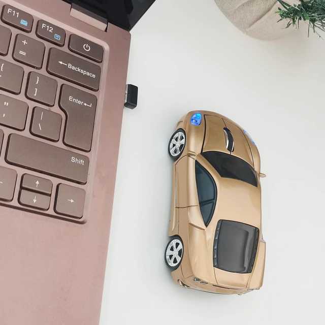 Alt view image 7 of 7 - Wireless Car Mouse, Sport Car Shaped Mouse Mice for Computer, Laptop, PC, Mac with LED Light (Gold)